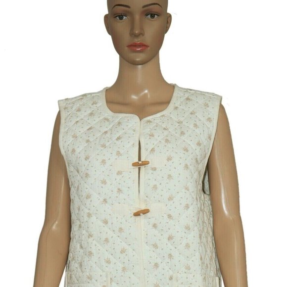 Skall Studio Provence Waistcoat Floral Printed Sleeveless Ivory Quilted Jacket M - Picture 4 of 6